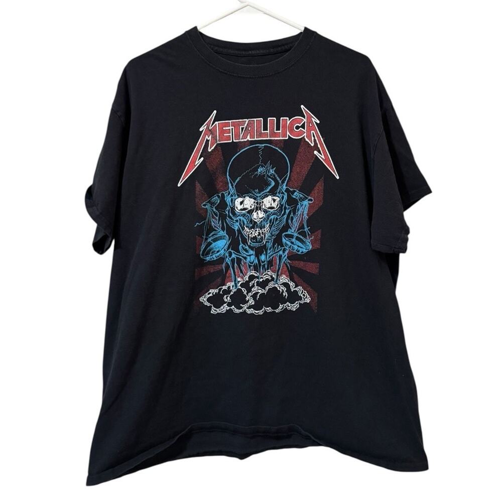 Metallica Shirt Men Measured Black Short Sleeve Grunge Rock Band‎ Justice Skull